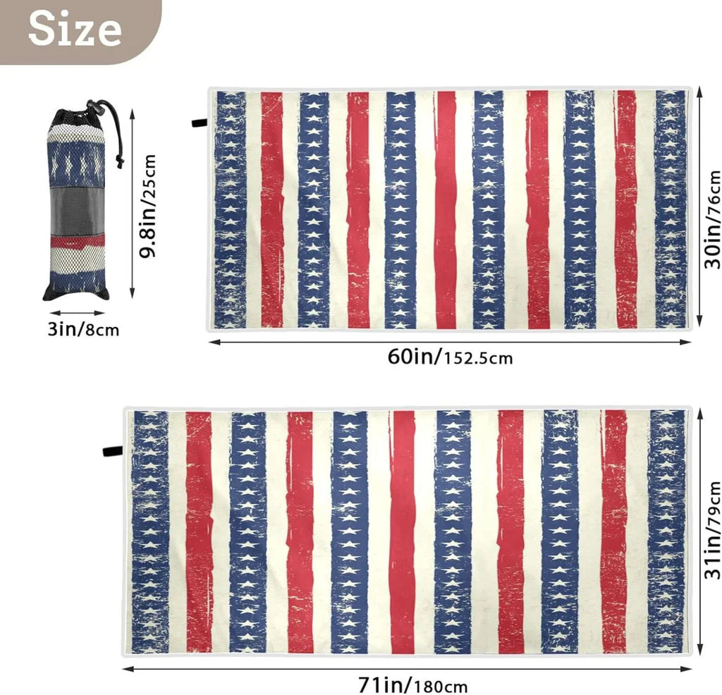 Compact Towel Towels Oversized Lightweight Swimming - American Beach Holiday（90） Super Bestwell for Travel Camping Dry Stripes - Absorbent Flag Towel Quick