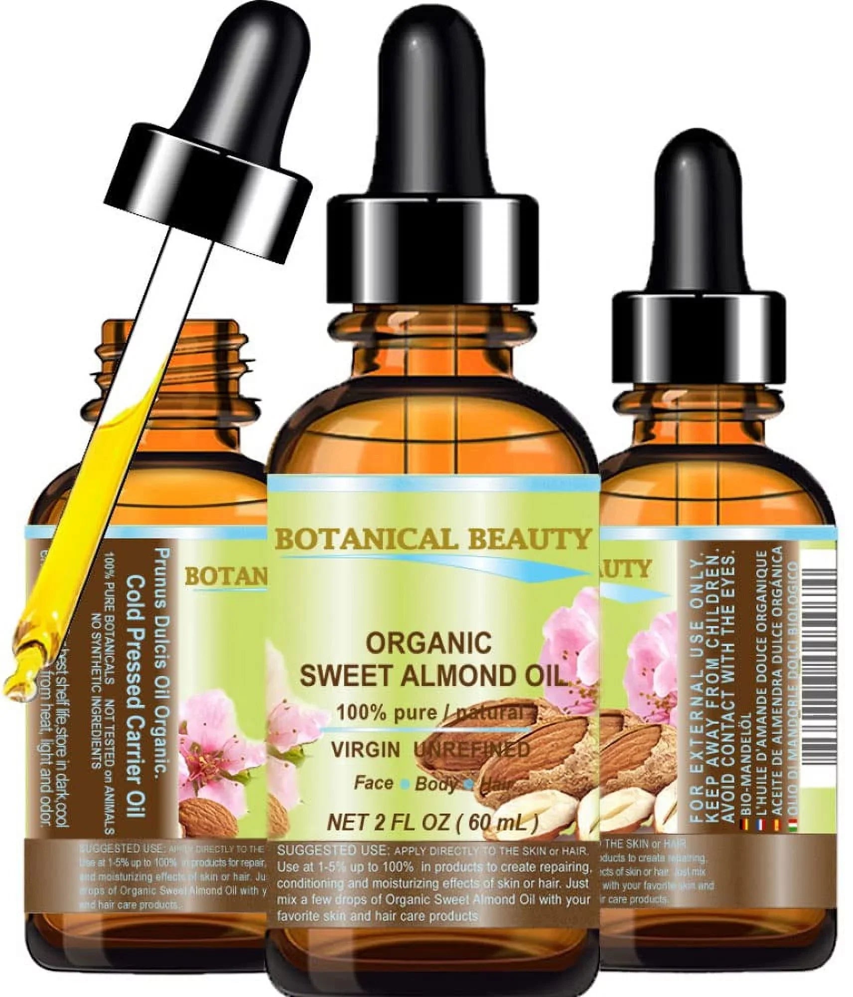 Sweet Beauty Organic Oil. 100% Botanical And Body. Carrier Pressed 2 Hair Cold Ml. Oil Almond For Pure/Virgin/Unrefined Face, Oz-60