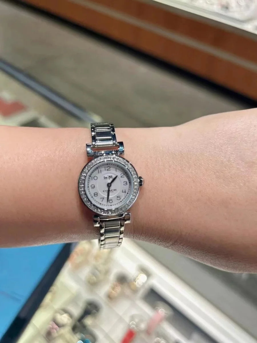 Steel Madison Tone Glitz Stainless Coach Watch 14502402 Crystal Silver