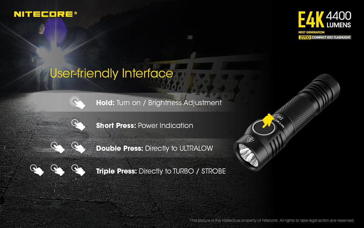 Rechargeable Combo: NITECORE 21700 -1x E4K w/Offset Battery Included Flashlight Li-ion NITECORE Mount