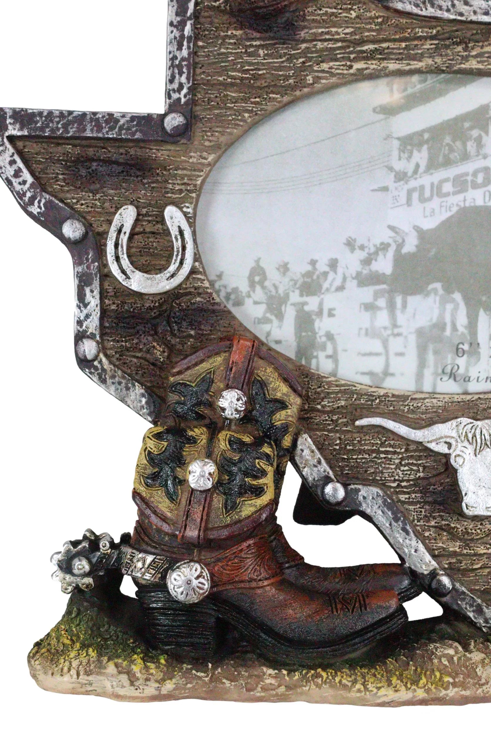 Rustic Cactus 4"X6" Map State Cowboy Picture Frame Texas Boot Western Longhorn