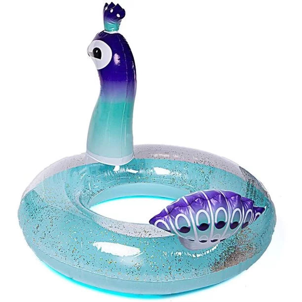 Inches Swimming Peacock with Game Water Raft Pool for Valves Toys Inflatable Fast Fun Lounge Summer 48 Beach Designed Kids Glitter Party Decorative Ionale