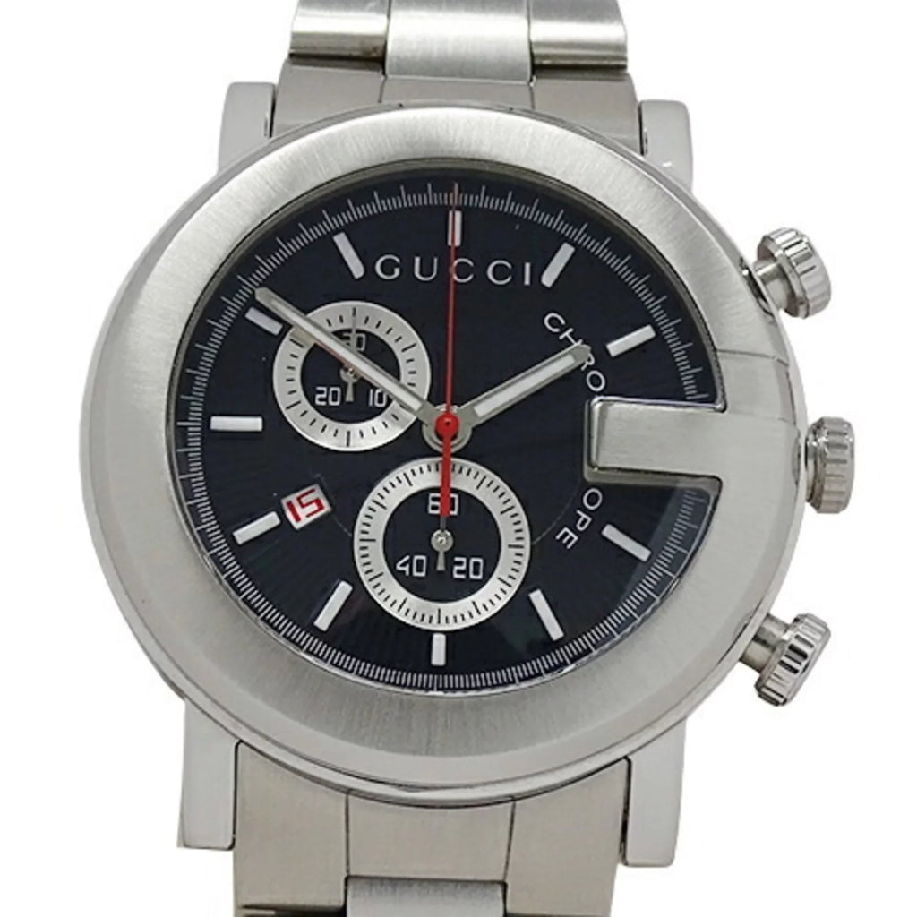 silver 101M Gucci watch Used black steel men's stainless quartz YA101309 chrono G GUCCI SS date