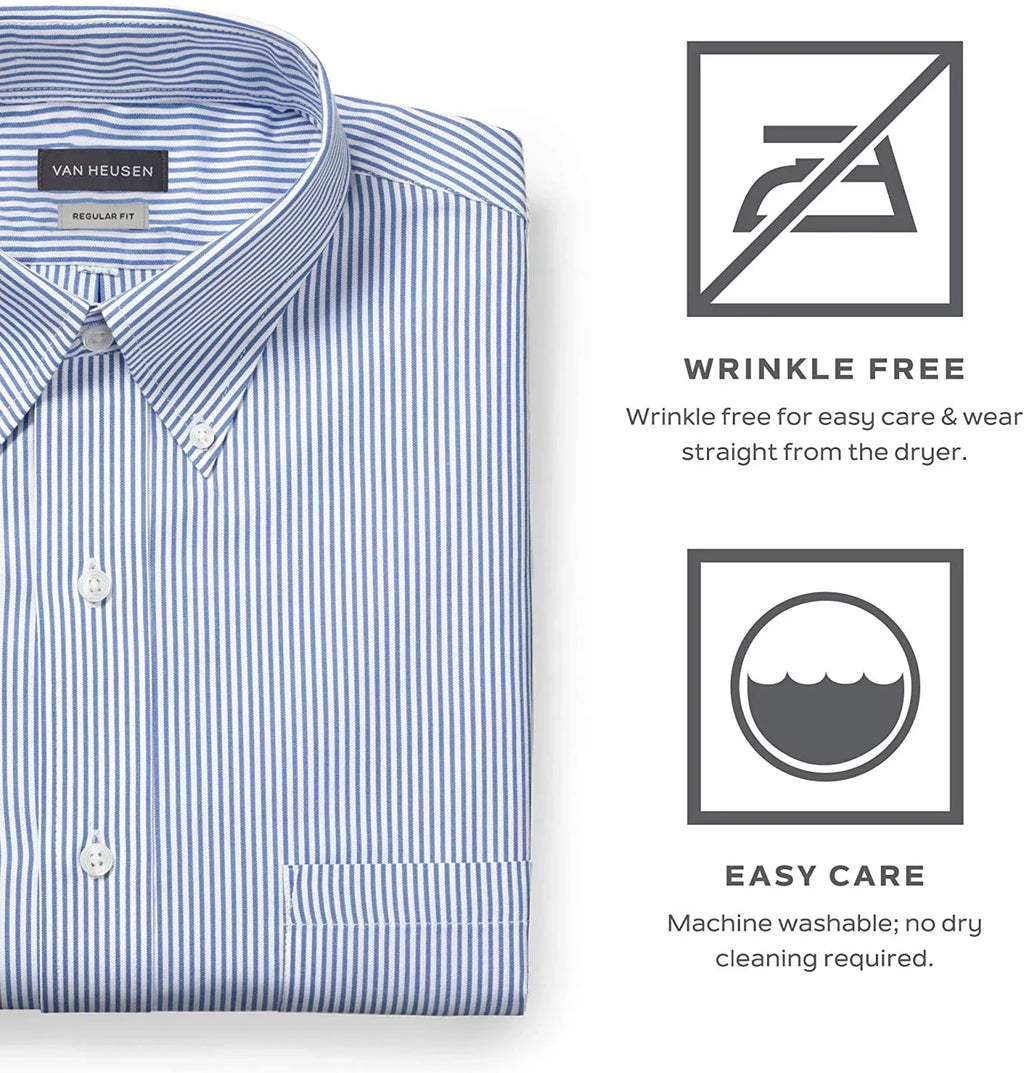 Regular Pinpoint Iced Shirt Heusen Grey 34-35 Sleeve Fit 16.5 Neck Mens Van Dress Stripe