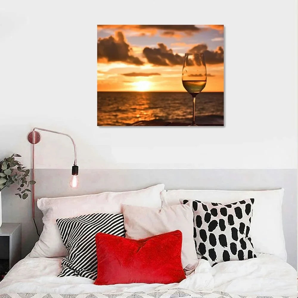 the sunset white Poster 20x16 for Living on Prints Bedroom on Sundowners Canvas Room beach Pictures Framed of at Painting PRATYUS Office wine Glass Artwork Art Home Decor Inch Wall
