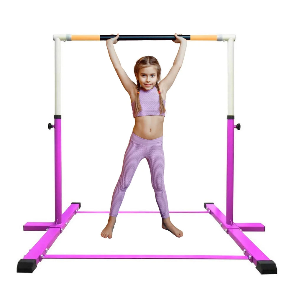 and 3 Bar for Junior Horizontal Bar Mat Bar, Handrail, Cushioned Expandable to FT Athletic Gymnastics Bar 5 6’x4’ Bar Kids Training Gymnastic with Pink Height Adjustable Kip Gymnasts for Gymnastics