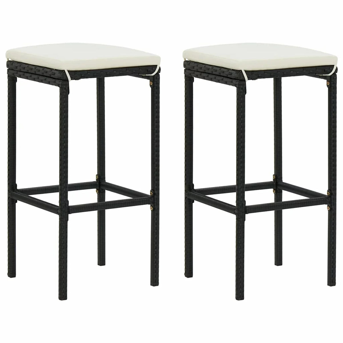 Bistro, Poly Stool 3 Set Shelf for Piece with Rattan Dining Black Bar Chairs 2 Table Cushioned Terrace, Pub, Patio and Dcenta Storage Set Backyard, Garden