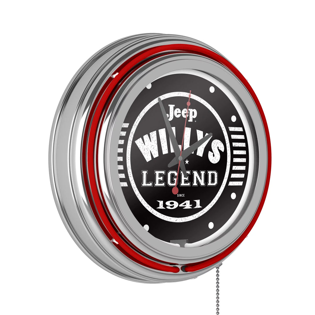 Chain-Pub, Pull Rung Clock-Jeep Wall Garage, Cave (Red) Analog Accessories or Black Willys with Double Clock Man Legend Neon