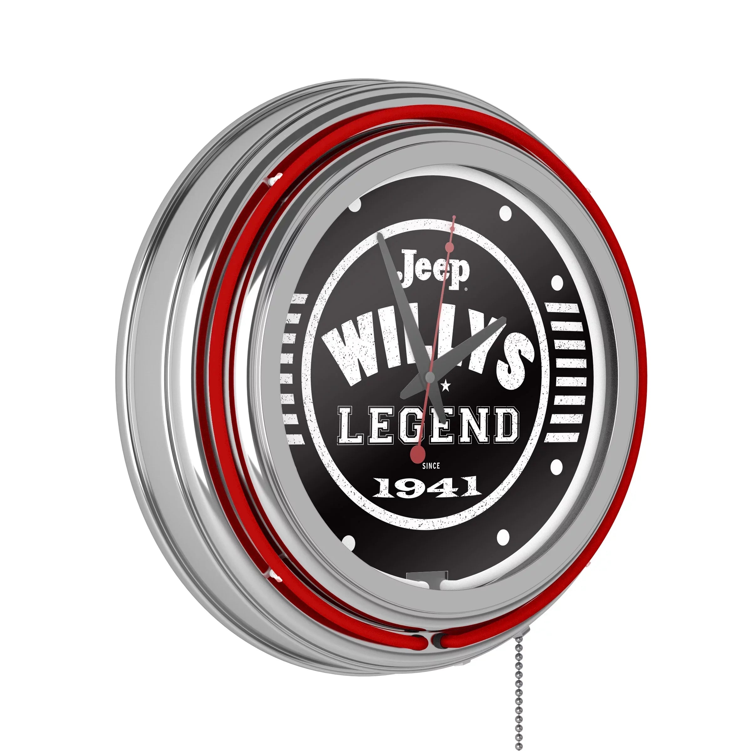 Chain-Pub, Pull Rung Clock-Jeep Wall Garage, Cave (Red) Analog Accessories or Black Willys with Double Clock Man Legend Neon