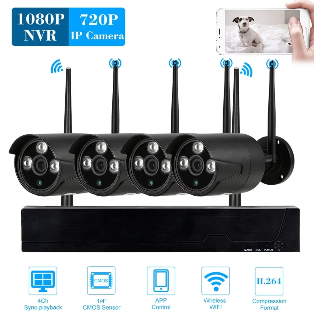 Motion Kit Waterproof P2P 1080P 4pcs HD with Detection Camera Control WiFi WiFi CCTV NVR IR-CUT Night System 1.0MP IP Phone 4CH Wireless Outdoor Vision for Support