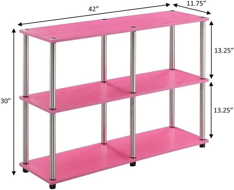 Shelves Finish Wood No-Tools Table in Console with Pink