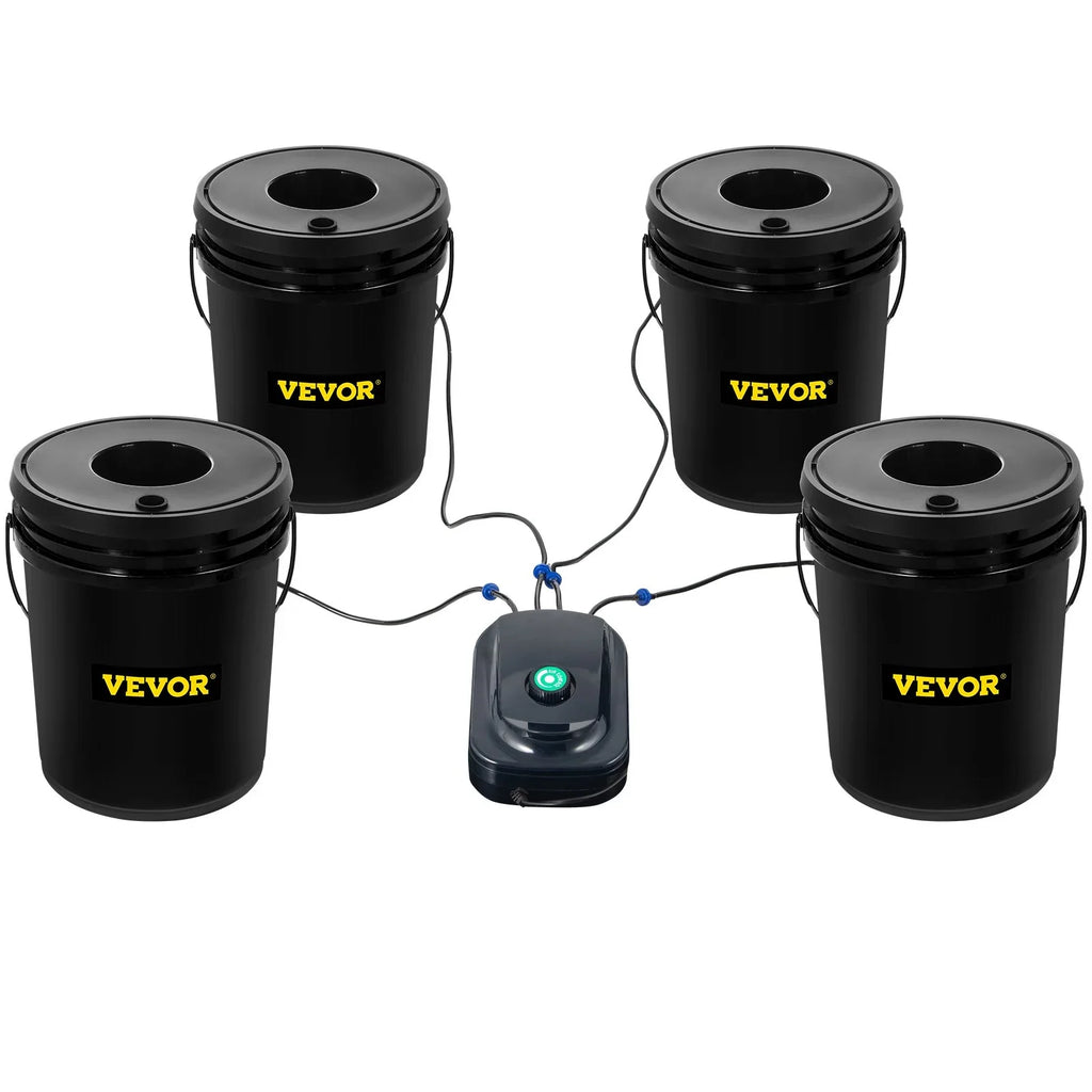 Indoor/Outdoor Water VEVOR Leafy Hydroponic Kit, 4-Bucket Vegetables for Indicator Level DWC Stone Air 5-Gallon, Pump, & with Grow System