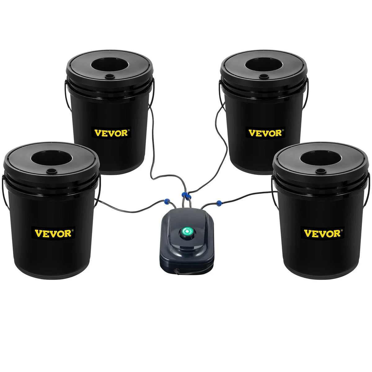 Indoor/Outdoor Water VEVOR Leafy Hydroponic Kit, 4-Bucket Vegetables for Indicator Level DWC Stone Air 5-Gallon, Pump, & with Grow System