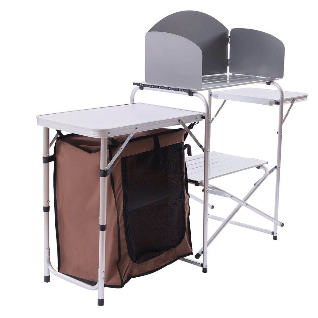 Barbecue Camping Folding Table Portable Rack+Brown Fabric Station Cover