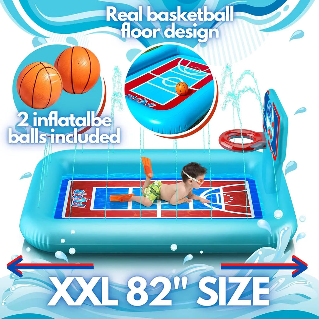 Summer System, Hoop Pool 82-inch. Toys - Basketballs Splash Splash Inflatable Sprinkler With Water Kids Kids Pad And 2 For Pad And -