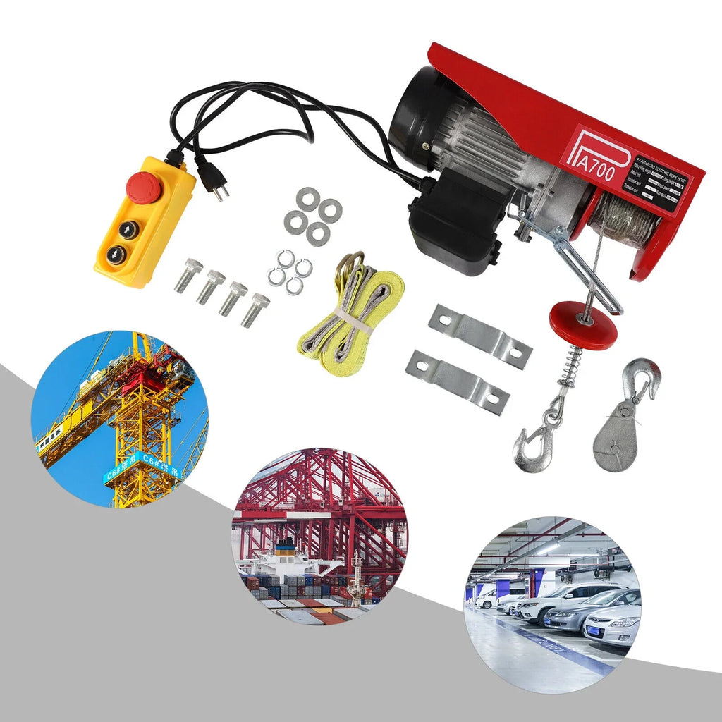 Remote Control Electric Hoist 110V Portable Winch Winch 1543lbs Wire W/ Electric