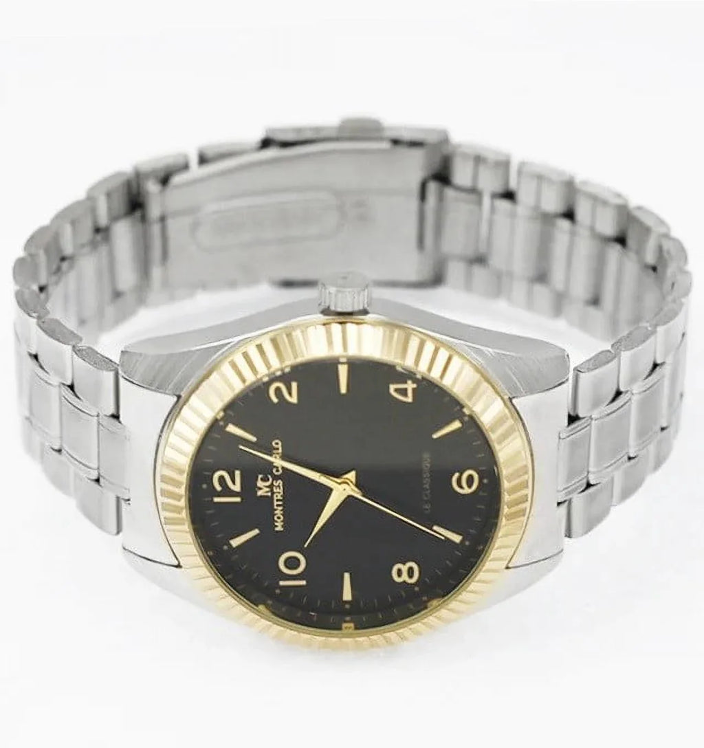 Sport Dress Montres Watch Wrist Carlo 43mm Men's Luxury Fashion Quartz Analog (Two-Tone/Black)