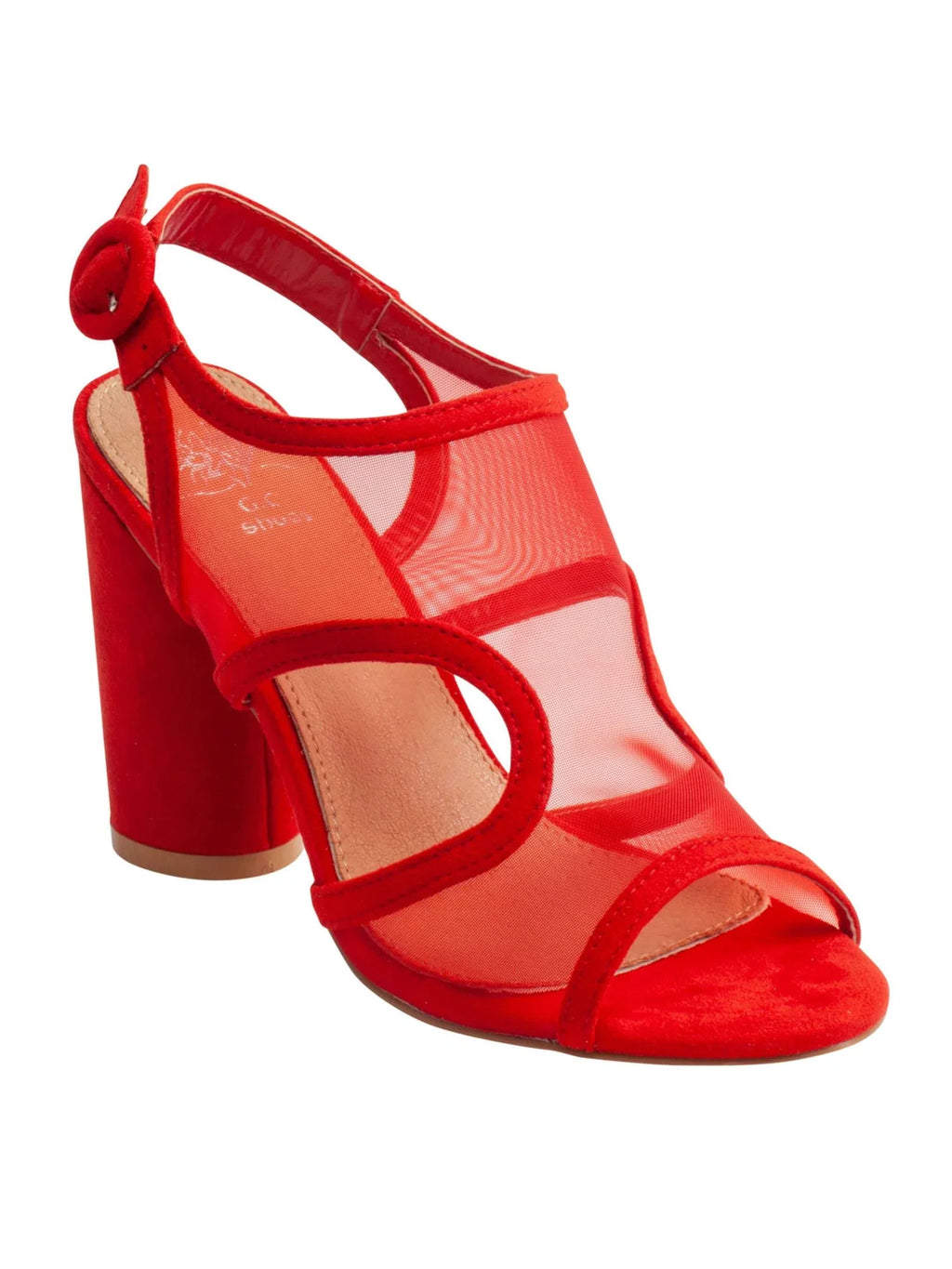 Padded Side Slingback Heel SHOES Round Mesh Buckle Adjustable Red Toe Block Claire Sandal 7.5 Womens G.C. Cutouts