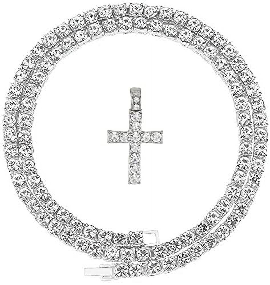 Be Cross - Out Iced Charles Tennis SLV ST10327AR Matching - Raymond Blinged (24") Set ZZ Cuban The Mens Shiny & Bracelet Out Dial w/Diamond Necklace 3pc Set Luxury Quartz Choose Lit Wristwatch