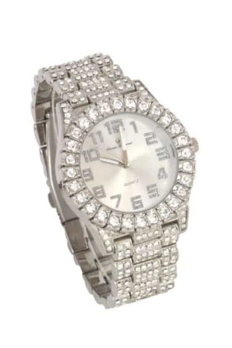 Be Cross - Out Iced Charles Tennis SLV ST10327AR Matching - Raymond Blinged (24") Set ZZ Cuban The Mens Shiny & Bracelet Out Dial w/Diamond Necklace 3pc Set Luxury Quartz Choose Lit Wristwatch