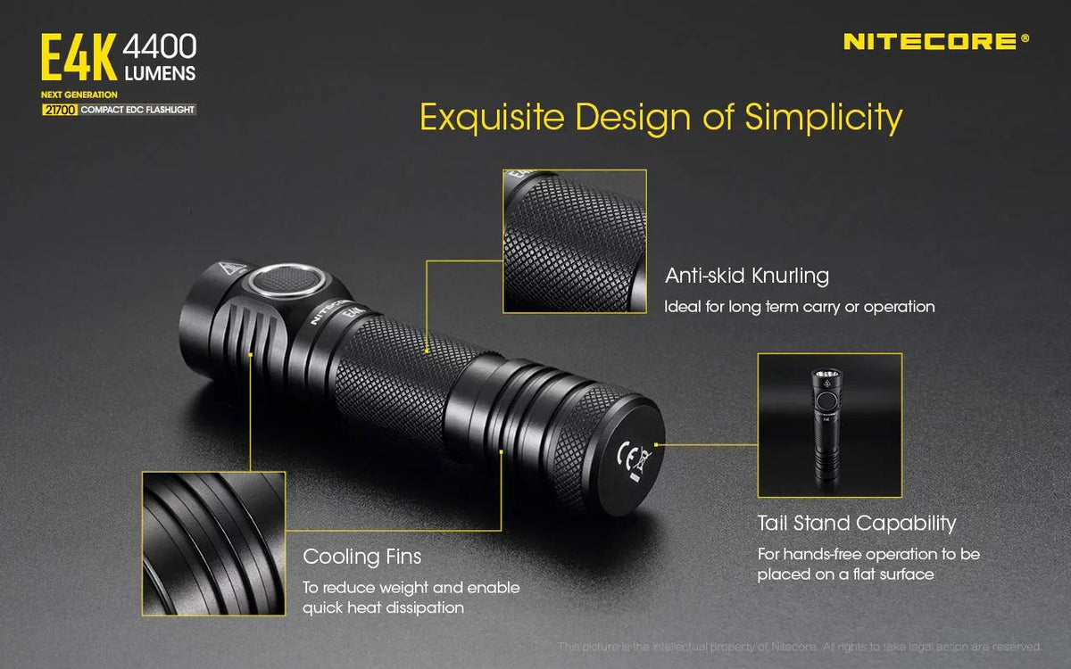 Rechargeable Combo: NITECORE 21700 -1x E4K w/Offset Battery Included Flashlight Li-ion NITECORE Mount