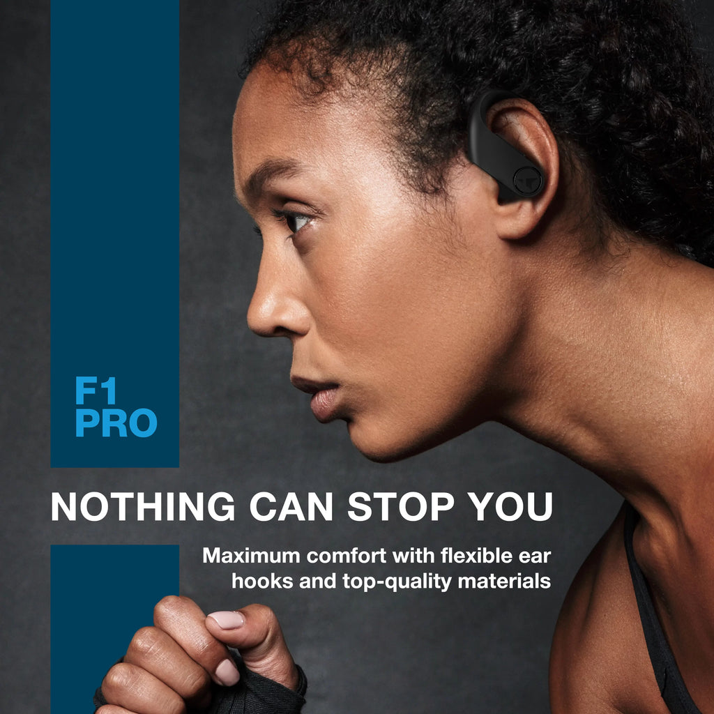 Earhook Running, Wireless - - Black w/Microphone with Sport Mic, Earbuds 45H Pro - Gym, Playtime, F1 True Charging Waterproof Turonic Bluetooth case, - Earphones Headphones Wireless Workout for IPX7