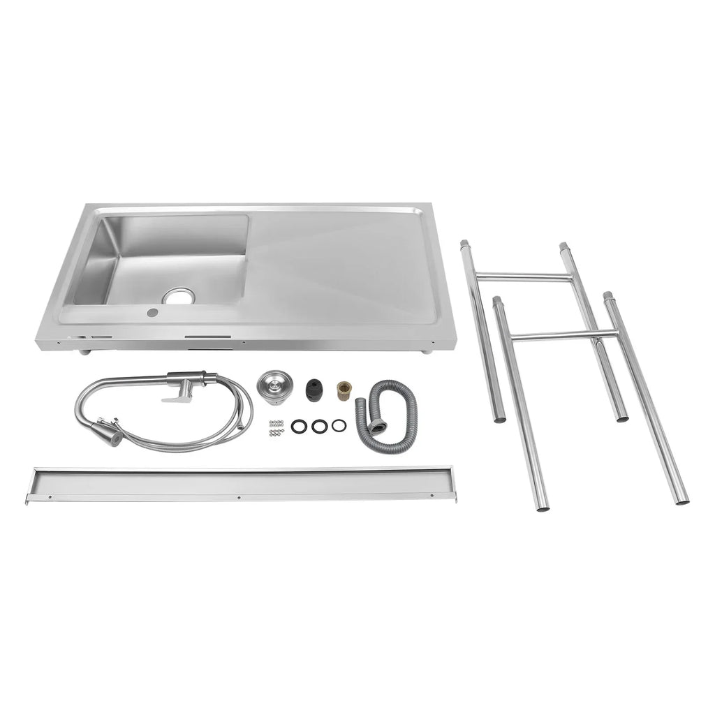 Freestanding Restaurant Washing & w/Catering Stainless Pull-Out Faucet Steel Compartment Kitchen Sink, Table Prep & 1 Basin Sink Utility Commercial Drainpipe Hand Aiqidi 47"