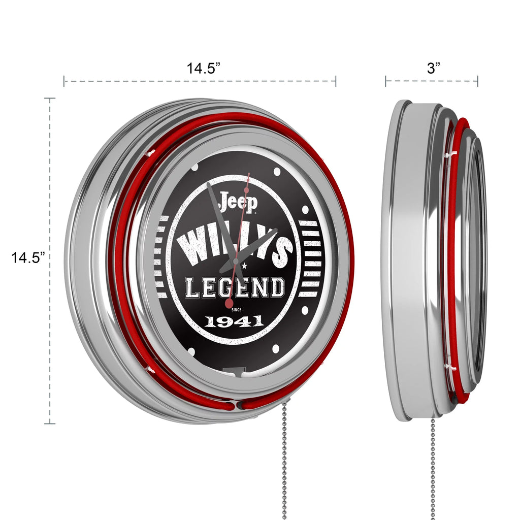 Chain-Pub, Pull Rung Clock-Jeep Wall Garage, Cave (Red) Analog Accessories or Black Willys with Double Clock Man Legend Neon
