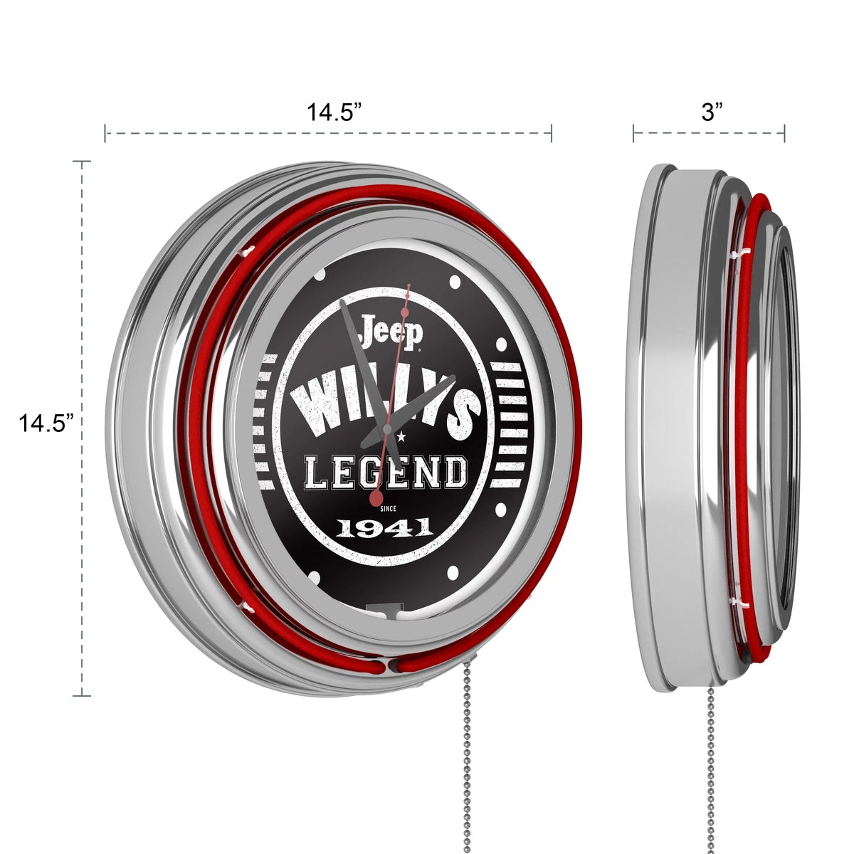 Chain-Pub, Pull Rung Clock-Jeep Wall Garage, Cave (Red) Analog Accessories or Black Willys with Double Clock Man Legend Neon
