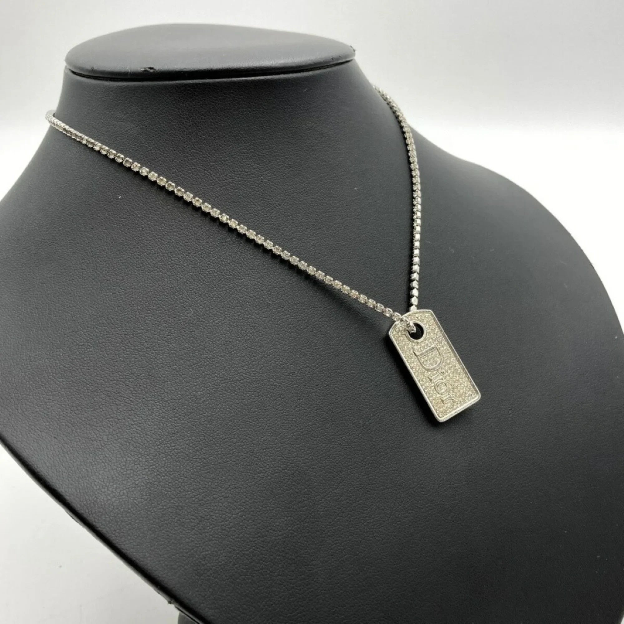 Pre-Owned Necklace Rhinestone Silver IT1TZZH18V36 Color Christian Plate Women's (Good) Dior