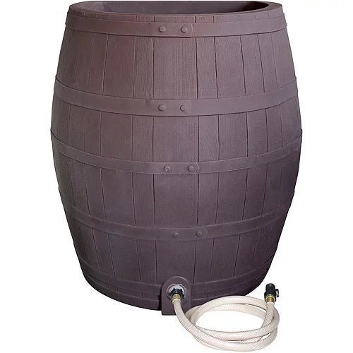 – 50-Gallon Design – Outlet Hose Diverter, Flatback Includes Planter, Whiskey Rain Barrel Rain – Rescue Brown Water