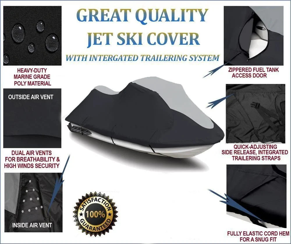 HEAVY-DUTY for Compatible 2003-2007 2002 Honda Aquatrax Jet F12X Cover F12, Watercraft COVER Black/Grey SUPER Ski