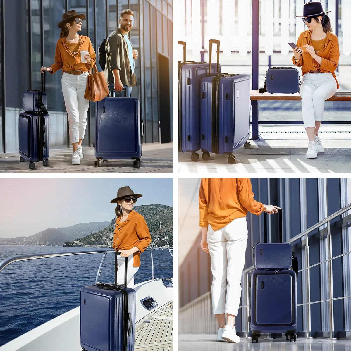 Hardshell Spinner Piece Exapandable Luggage Navy Blue Set, Suitcase 4 Luggage StorageBud Set,