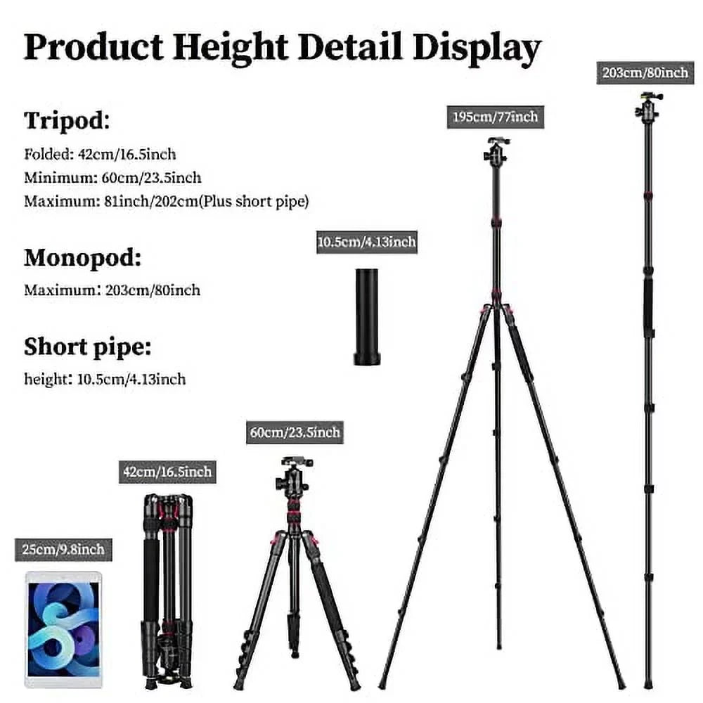 Monopod, Heavy Professional Tripod Load Travel Phone Tripod Aluminium 81 Duty Mount,16.5" Camera 360 Folded and for for Victiv inch Camera, 30lb DSLR Tripod with Size, Degree Ball Head