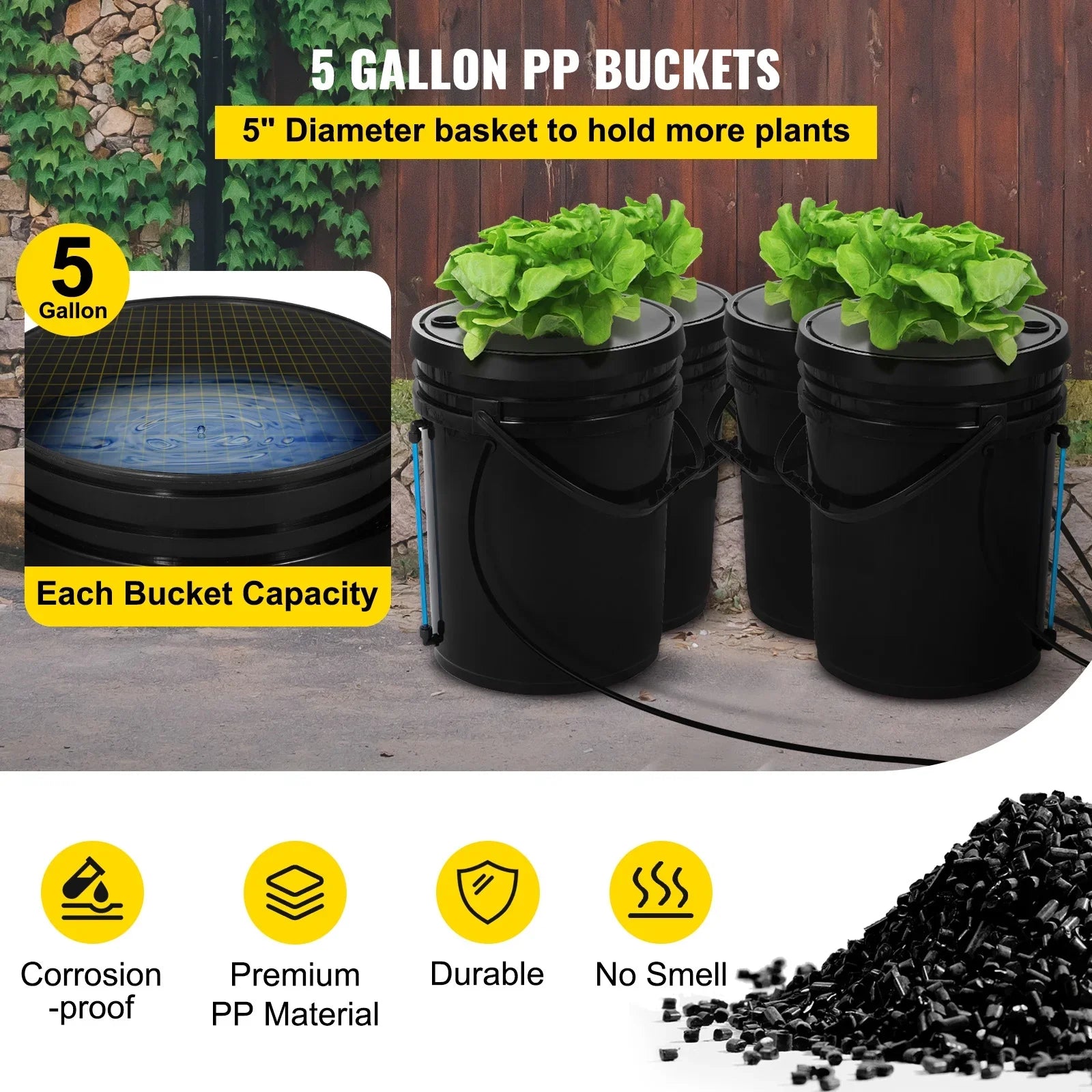 Hydroponic Kit Grow Gallon with Pump Buckets 5 System SKYSHALO Water Deep Hydroponics DWC Culture Growing Bucket, 4