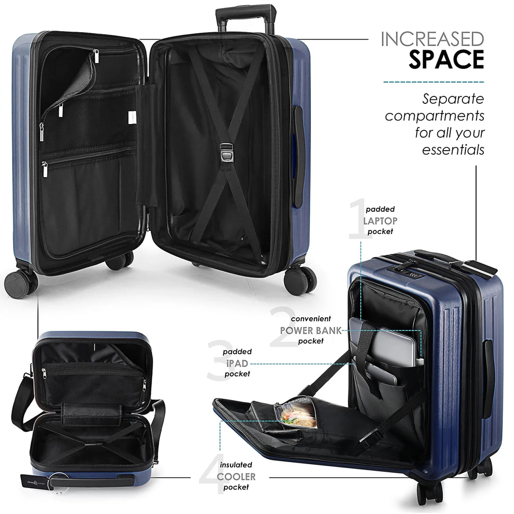 Hardshell Spinner Piece Exapandable Luggage Navy Blue Set, Suitcase 4 Luggage StorageBud Set,