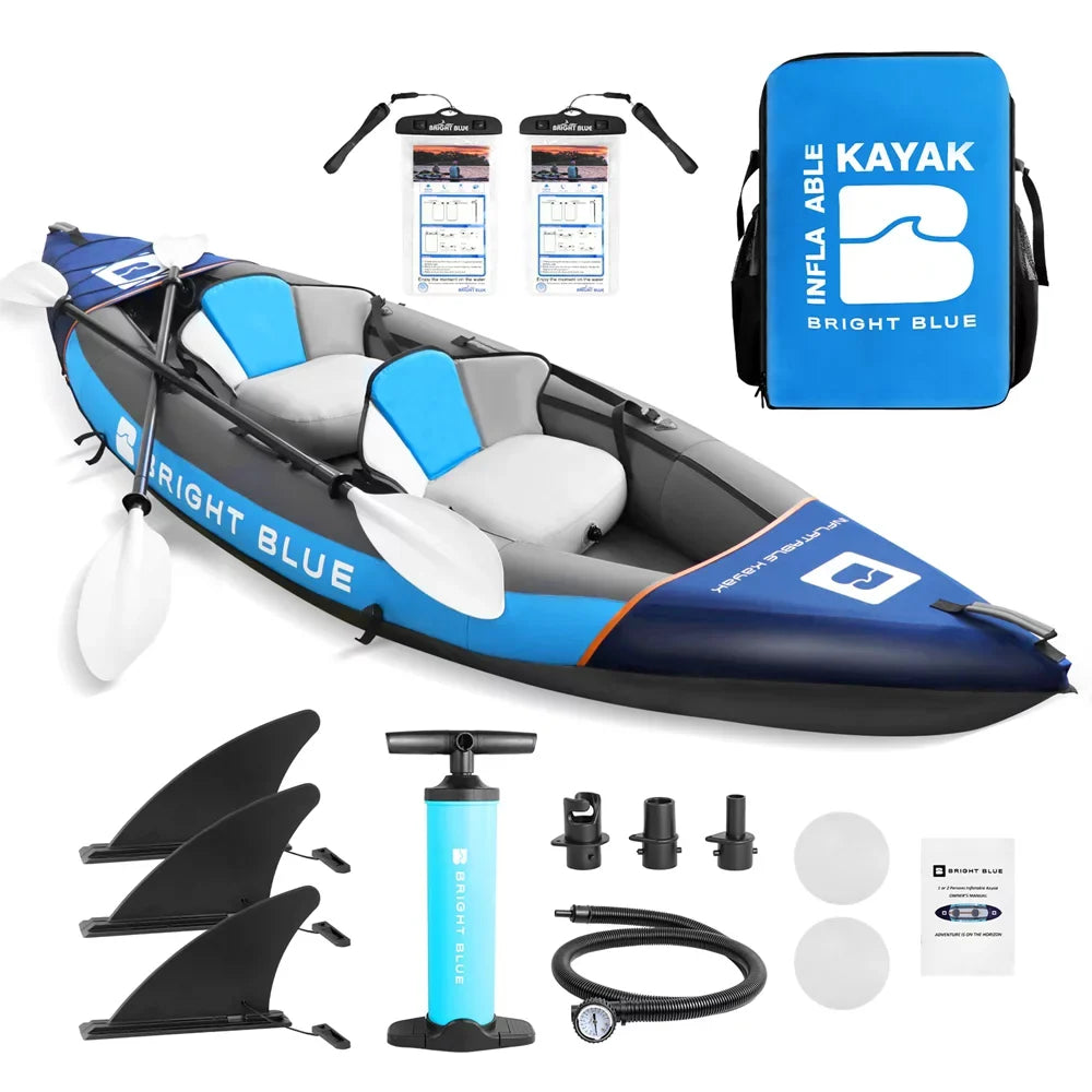 2 Bag Person Angler 2 Kayak for Blue with 3 11ft Fishing Blow Fins and Paddles Carrying Adults Sekkvy Kayak Inflatable Set Up