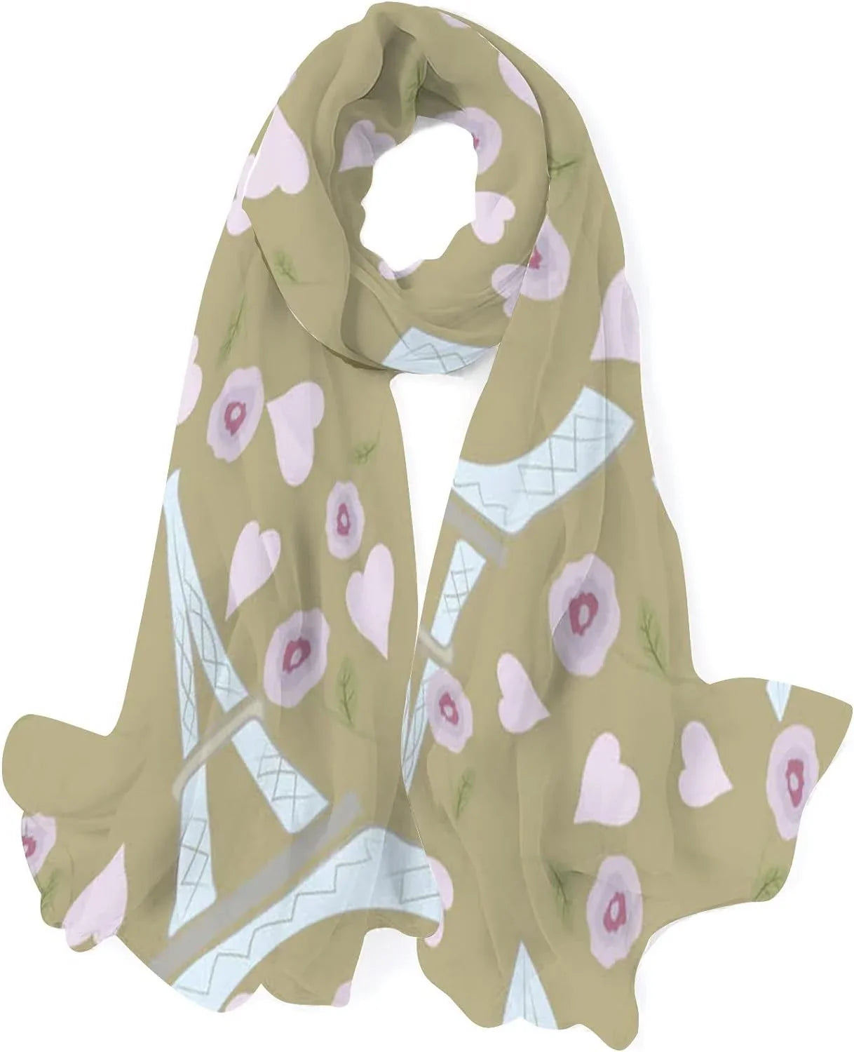 for Scarf Scarves Neck Shawl Hyjoy Hearts Long Women And Tower Wrap Rose Silk Lightweight Eiffel Girls