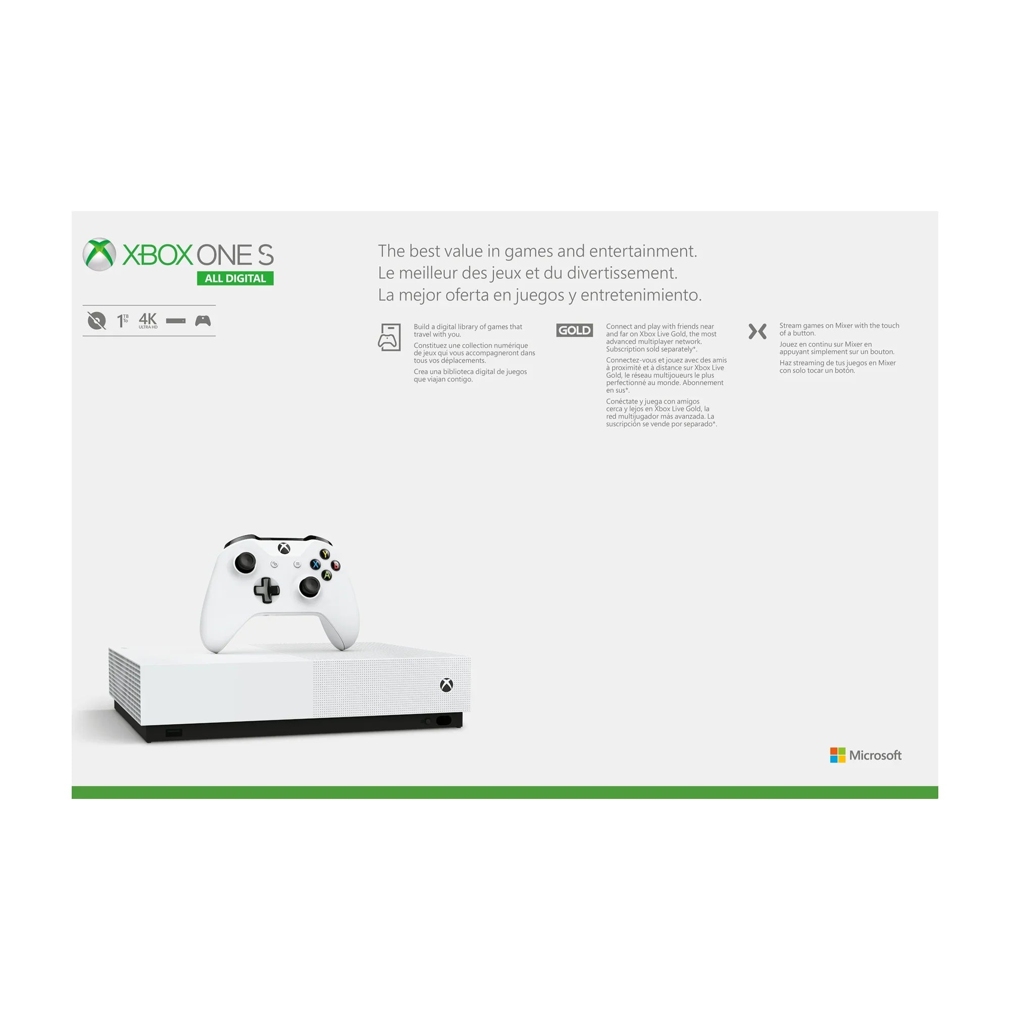 S NJP-00024 One Xbox All-Digital 1TB Gaming), Edition Microsoft (Disc-free Console White,