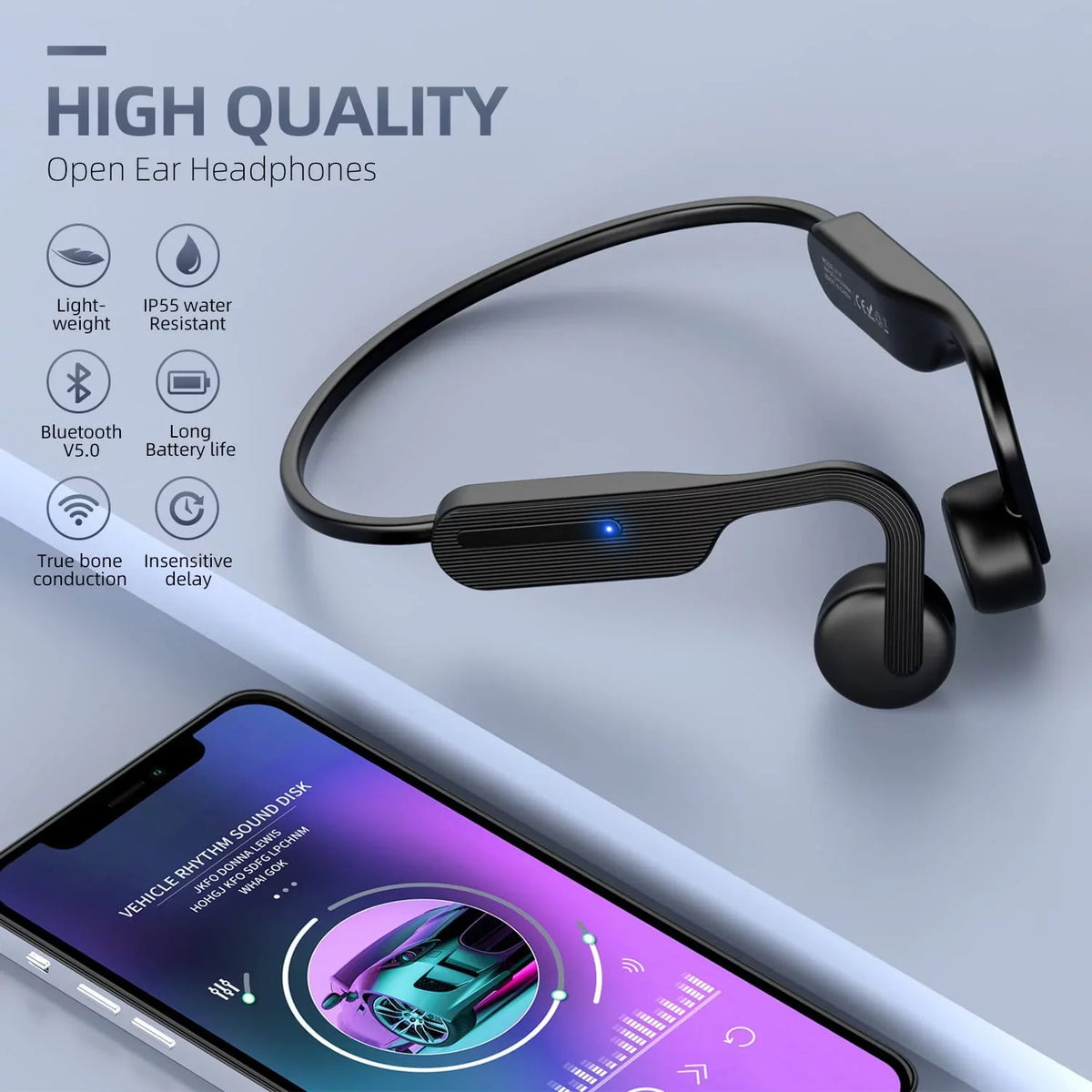 Running, Hiking, Ear Bluetooth Earphones, Conduction Resistant Headphones, Headset for Driving Wireless Sports Bone 5.0 Headphones, Cycling, Open Sweat
