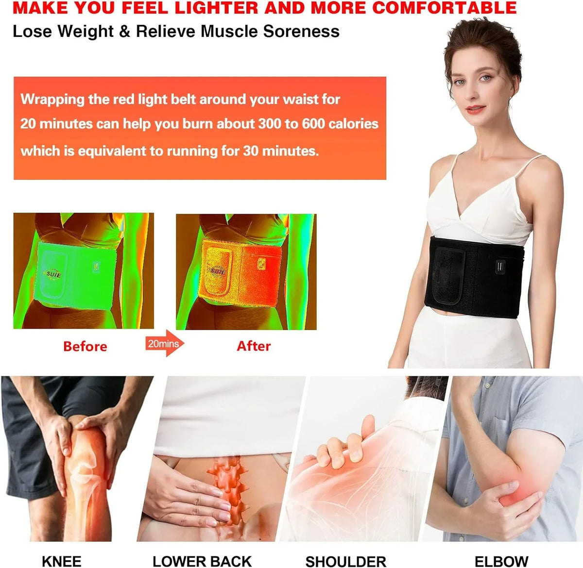 for Therapy Pain Belt, Muscle with Wrap Therapy Light Red Healing LED Therapy Timer Relief, Speed Shoulder 660nm Body 850nm Device Infrared with & Back for (Black) Light Waist Light Controller Red