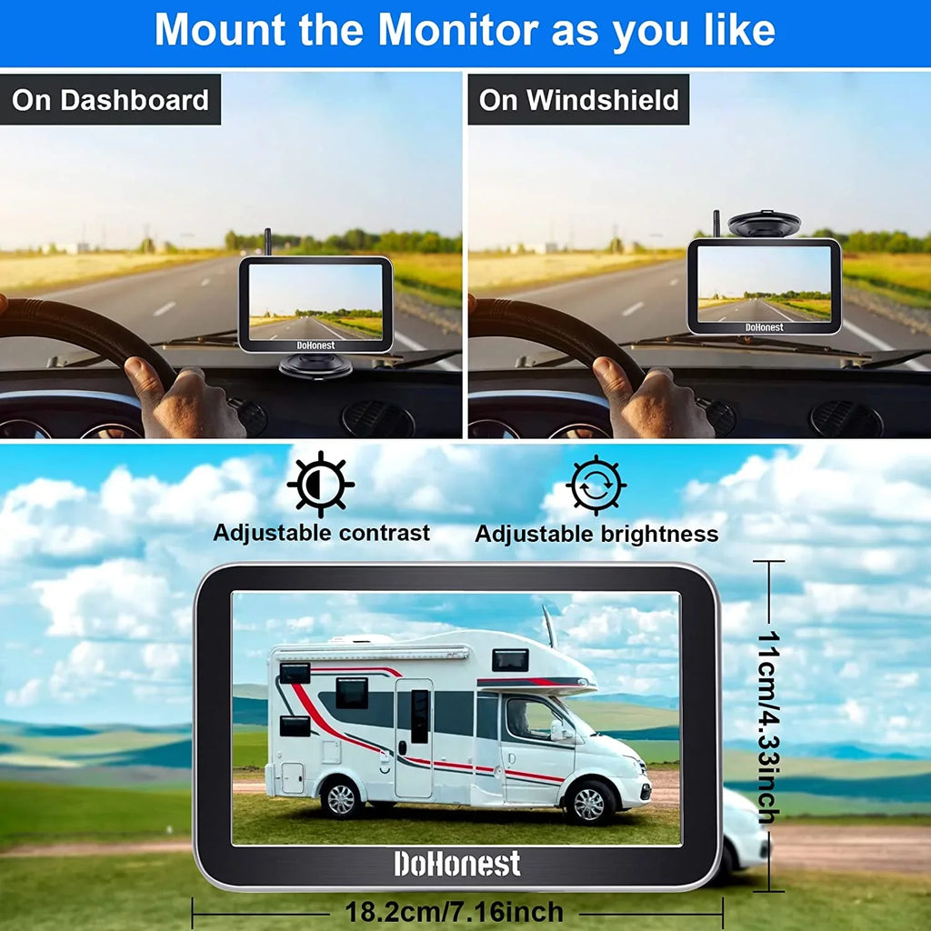 Van vision to Cam Truck Easy Signal Camper Camera Stable Car Reverse Wireless 7-Inch: 2 Bluetooth Plug Backup Channel Night Install V for Play DoHonest Kit Monitor Auto-Switching 1080P and HD Pickup