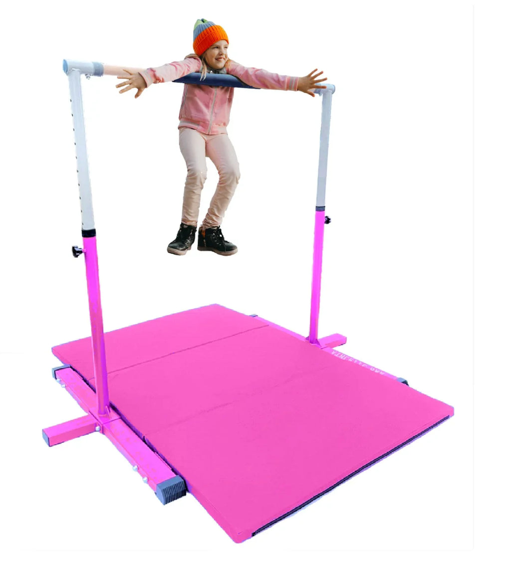 and 3 Bar for Junior Horizontal Bar Mat Bar, Handrail, Cushioned Expandable to FT Athletic Gymnastics Bar 5 6’x4’ Bar Kids Training Gymnastic with Pink Height Adjustable Kip Gymnasts for Gymnastics