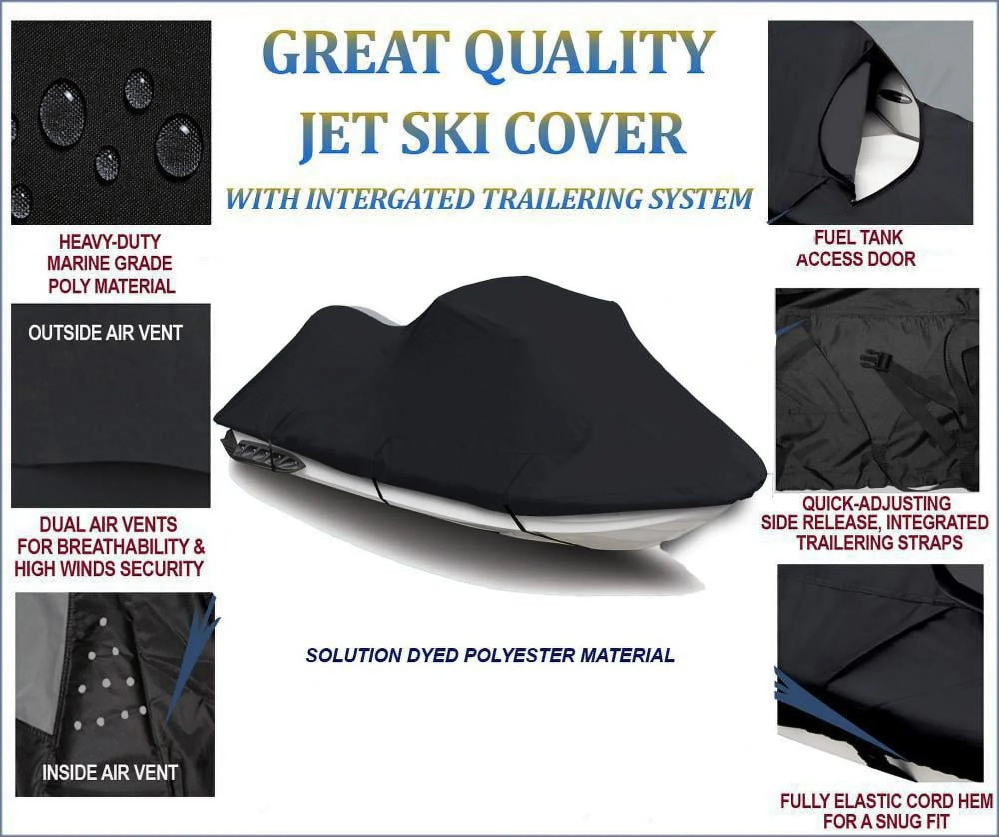 Jet 310X SE Cover Compatible DENIER Ski Ultra 2014 JetSki Kawasaki Cover 2020 2018 Watercraft for 2019 2016 600 PWC BLACK 2017 2015