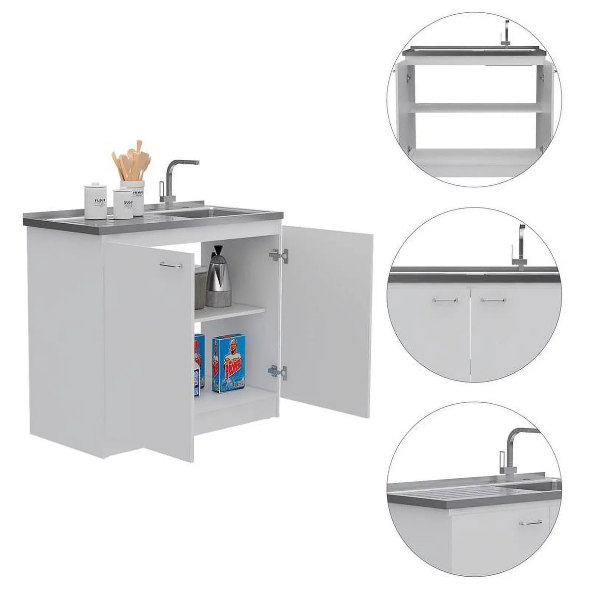 Kitchen and Service Set with Square Sink Cabinet 2-Piece Home Utility with Cart