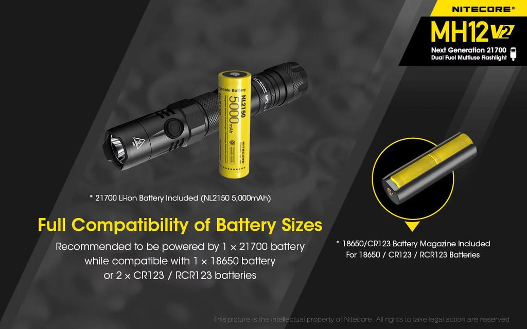 XP-L2 -1200 Nitecore NL2150HPi (Included) -21700 Combo: V2 V6 Flashlight + Battery 21700 5000mAh LED Battery Lumens CREE MH12