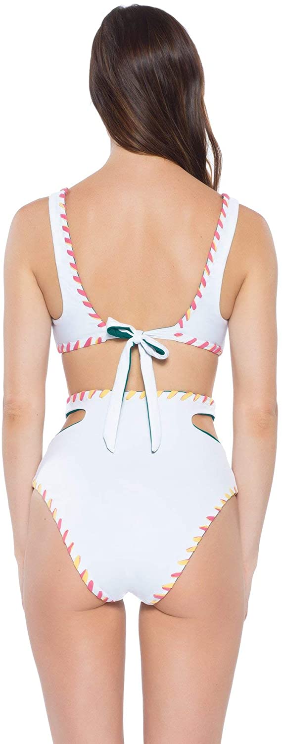 Cut Women's Top Reversible BECCA Swimwear Out Back Tie L Teal
