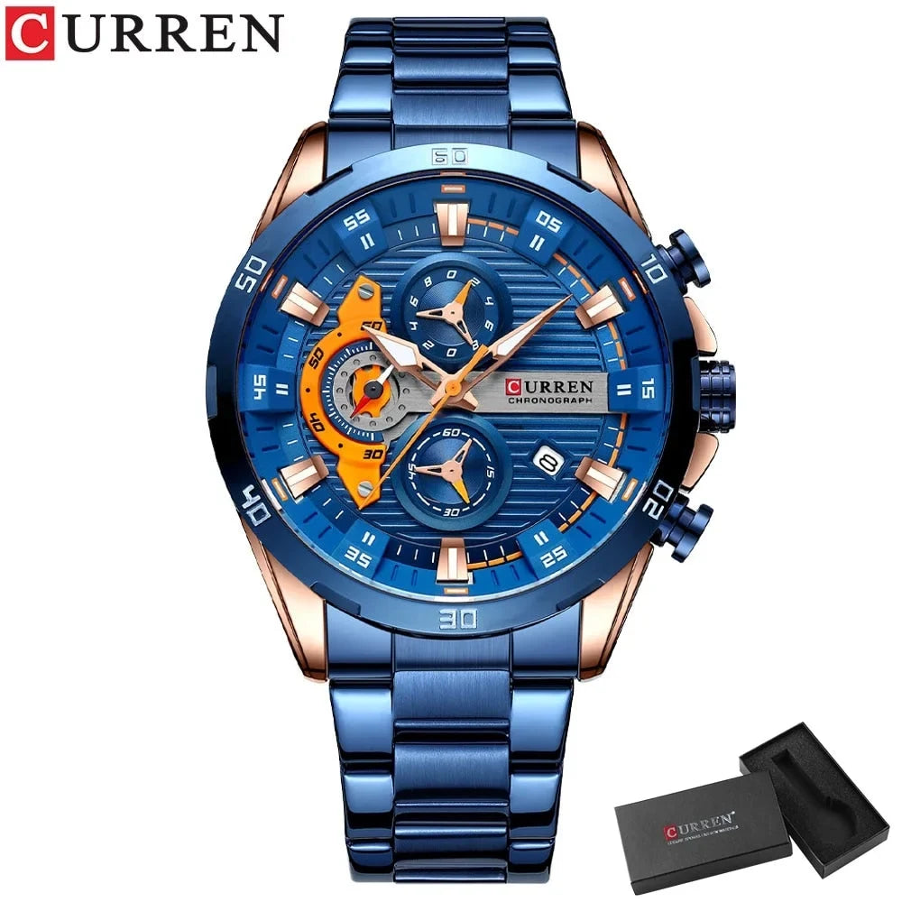 Mens Clock Male Chronograph Wristwatches Steel Fashion for CURREN Luminous Stainless with Watches Creative Dial Casual