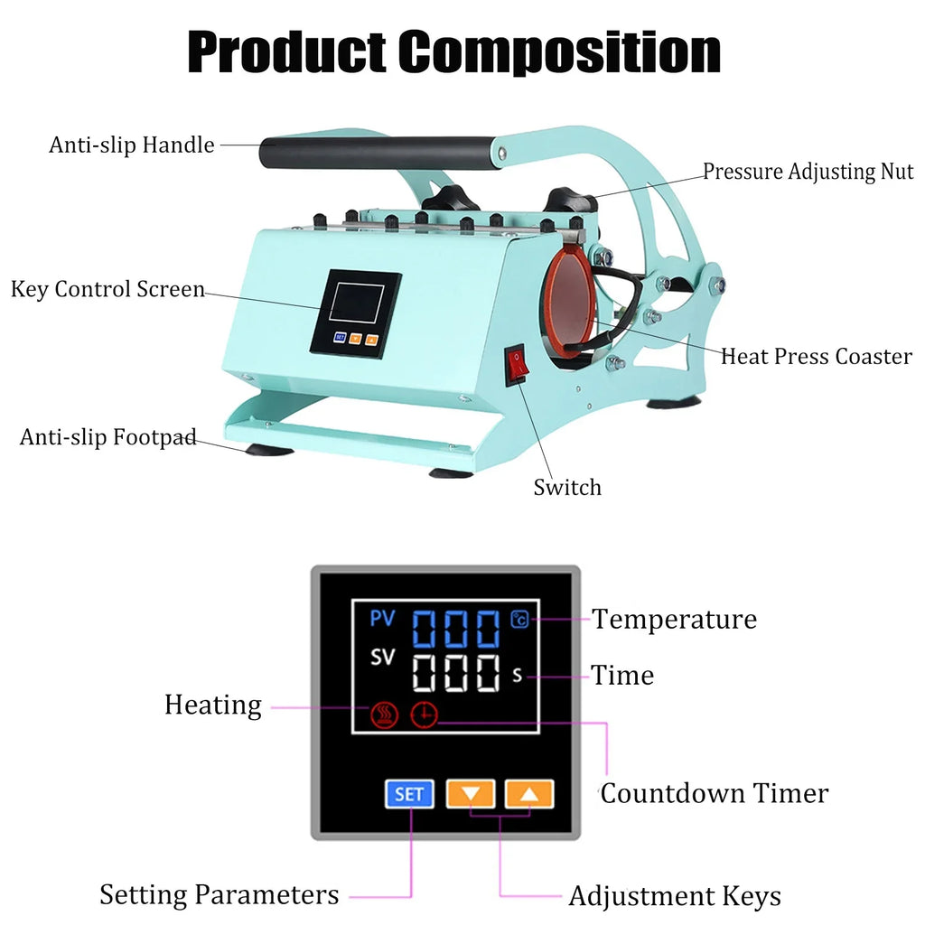 Baking Tumblers with Press Press Time Machine, Machine, Setting,Green Heating Tumbler Mugs, Heat Temperature Straight 20OZ Cup Sublimation Transfer Print DIY for Mug