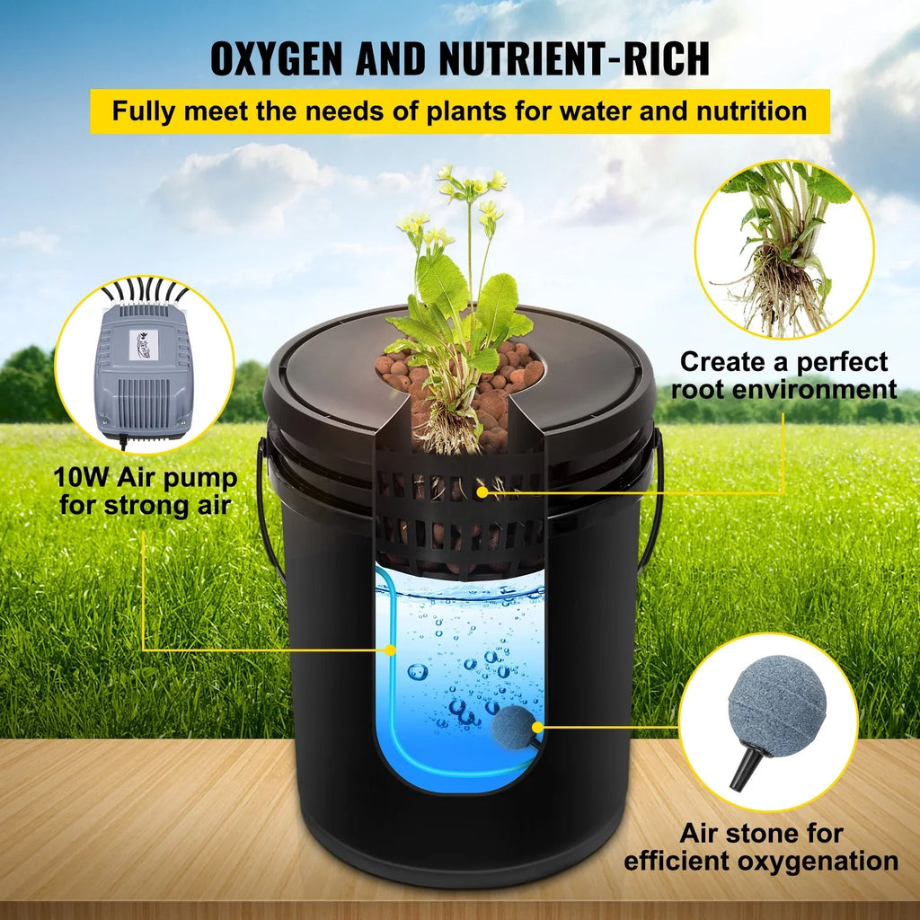 Hydroponic Kit Grow Gallon with Pump Buckets 5 System SKYSHALO Water Deep Hydroponics DWC Culture Growing Bucket, 4